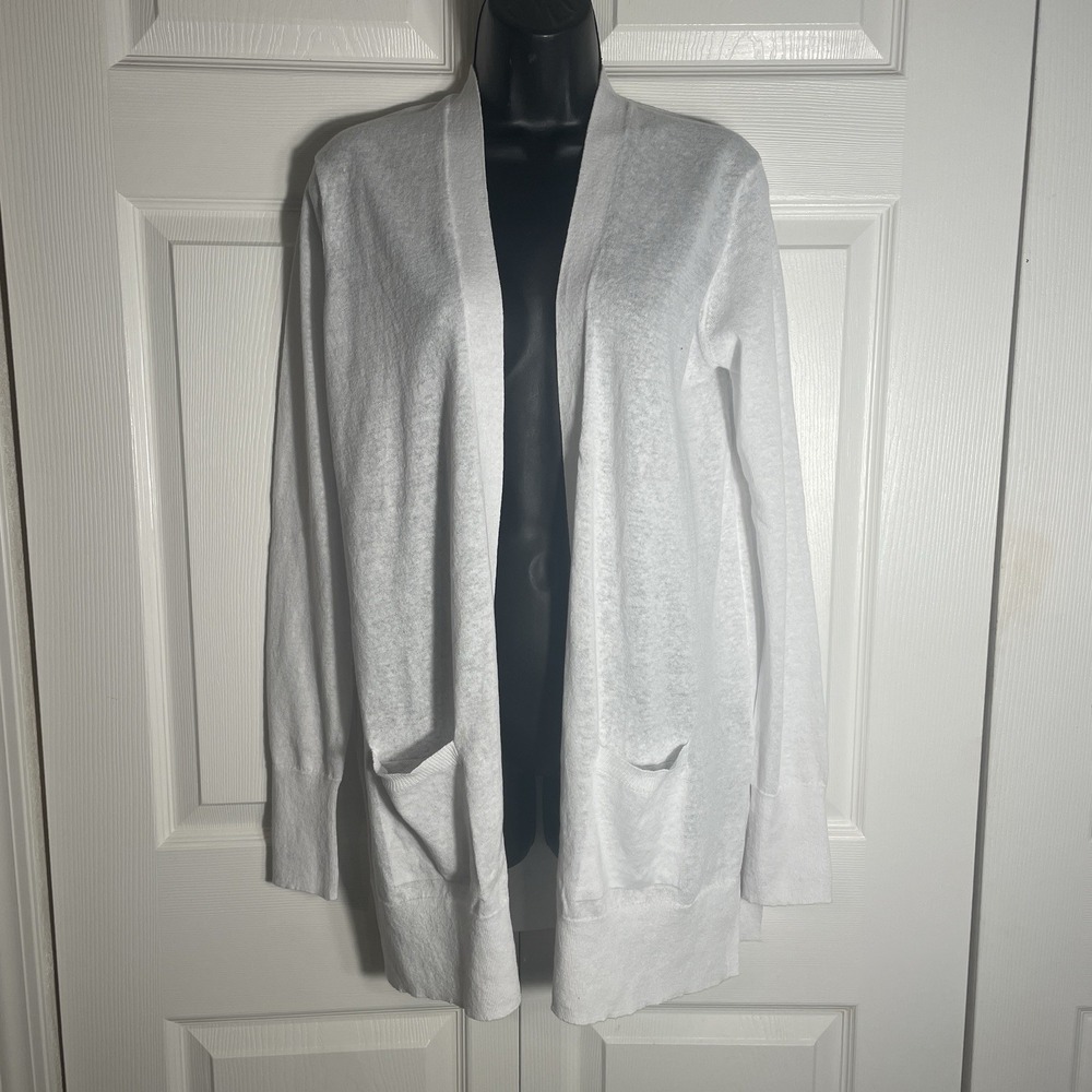 Gap Linen Blend Cardigan‎ Women S Tall White Open Front Pockets Lightweight Open